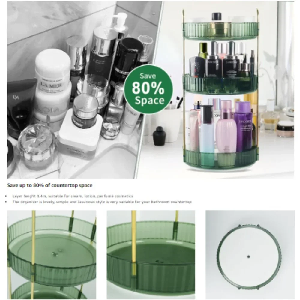 3 Tiers - 360° Turntable Makeup Organizer - Lazy Susan Cosmetics Storage